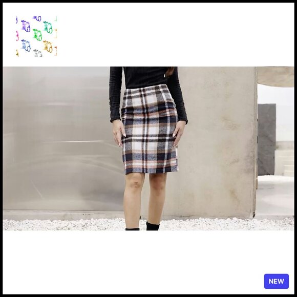 Knee Length Pencil Skirt Wool Plaid Slit High Waist Business Casual - Picture 8 of 8